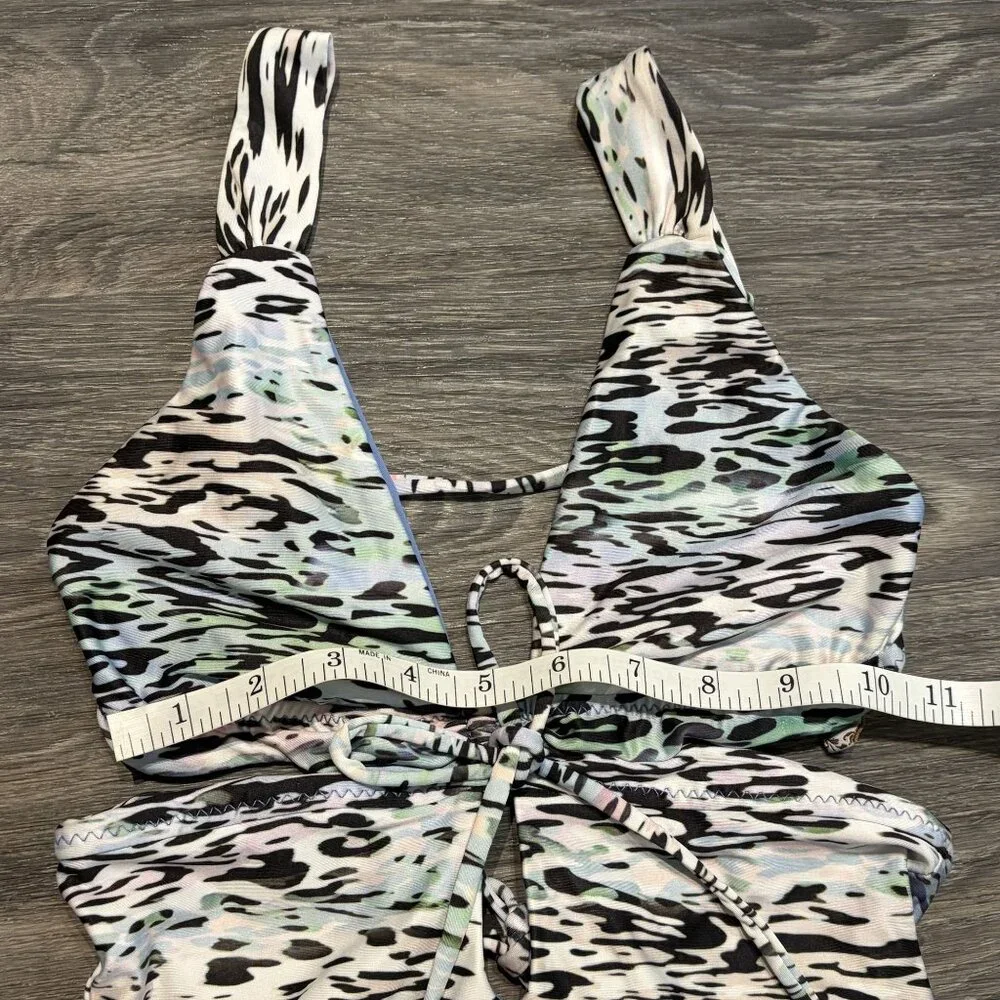 BECCA One Piece Swim Small Animal Instincts Cut Out Bathing Suit Leopard Print